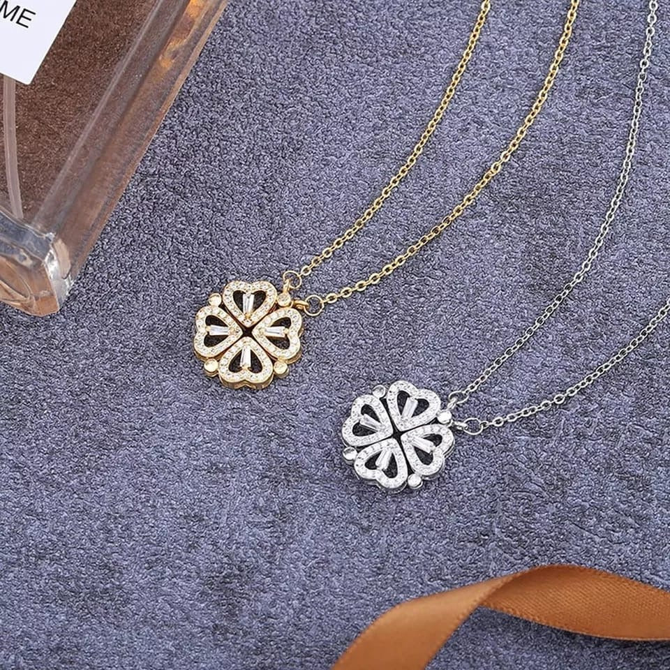 Zelvyn Clover Heart Pendant Necklace (Gold & Silver)