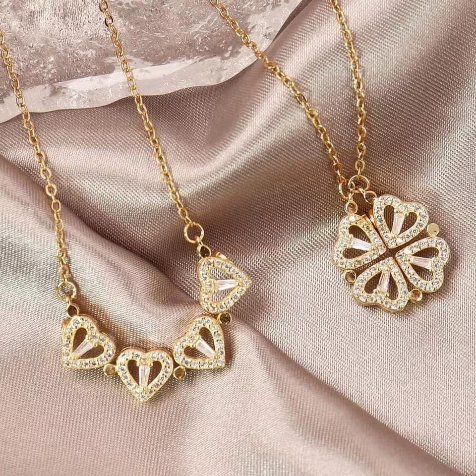 Zelvyn Clover Heart Pendant Necklace (Gold & Silver)