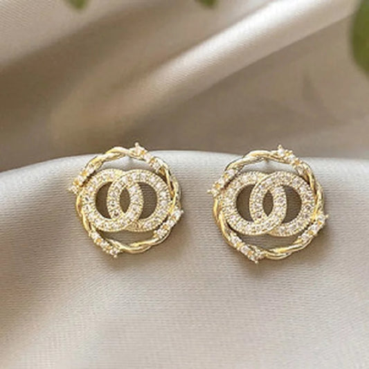 Gold-Tone Twisted Circle Crystal Stud Earrings – Zelvyn