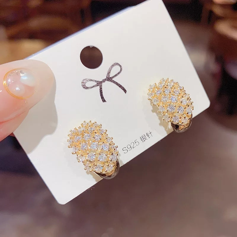 Gold-Plated Crystal-Encrusted Half Hoop Earrings – Zelvyn