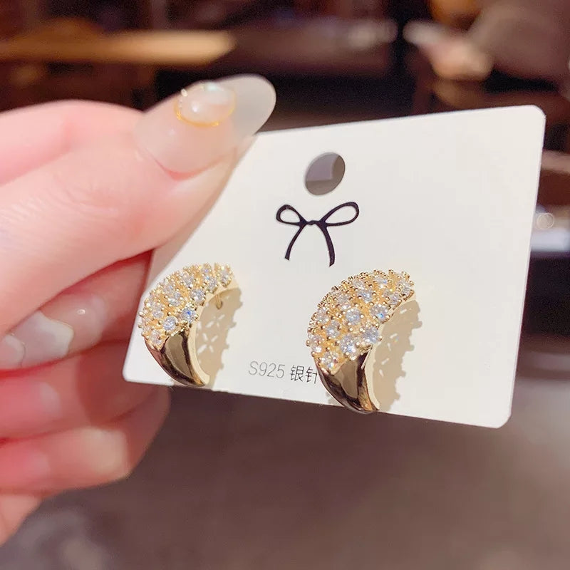 Gold-Plated Crystal-Encrusted Half Hoop Earrings – Zelvyn