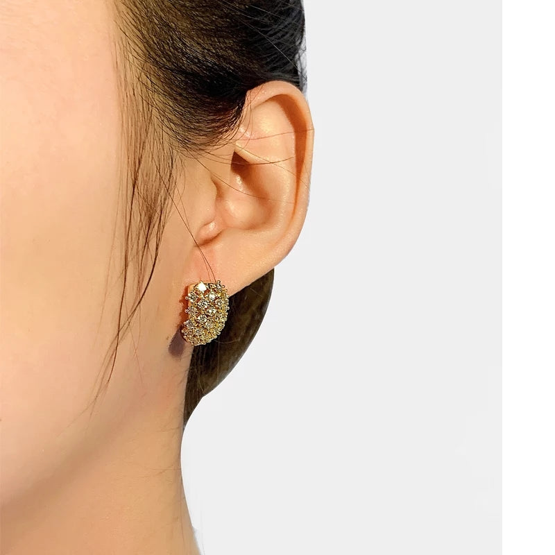 Gold-Plated Crystal-Encrusted Half Hoop Earrings – Zelvyn