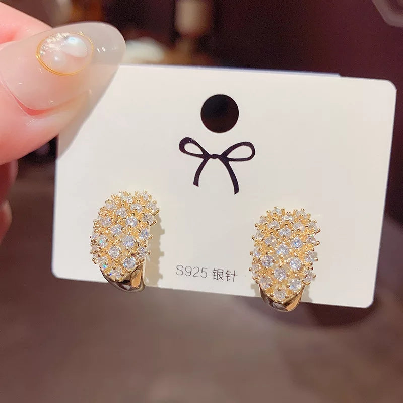 Gold-Plated Crystal-Encrusted Half Hoop Earrings – Zelvyn