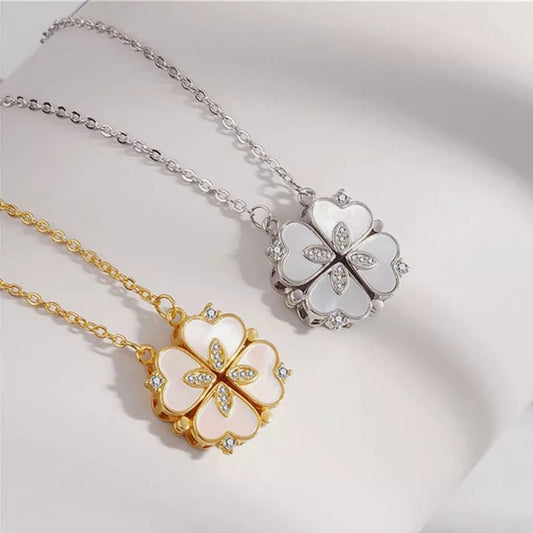 Mother of Pearl Heart Clover Necklace – Gold & Silver, Crystal Accents, Luxury Women’s Jewelry Gift | ZELVYN