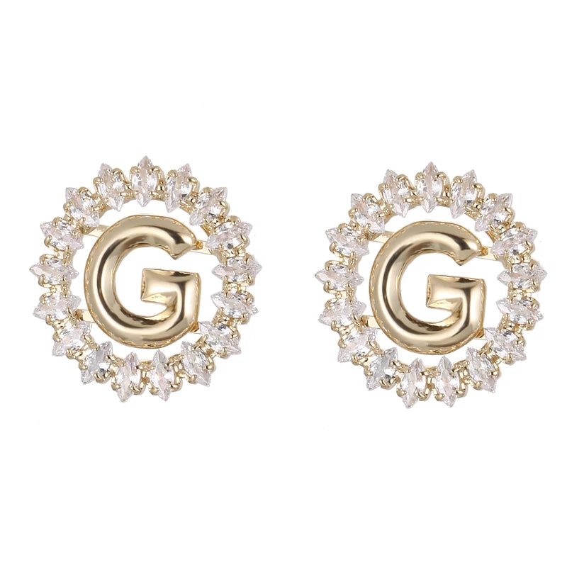 Crystal-Embellished Gold Initial 'G' Monogram Stud Earrings – Zelvyn