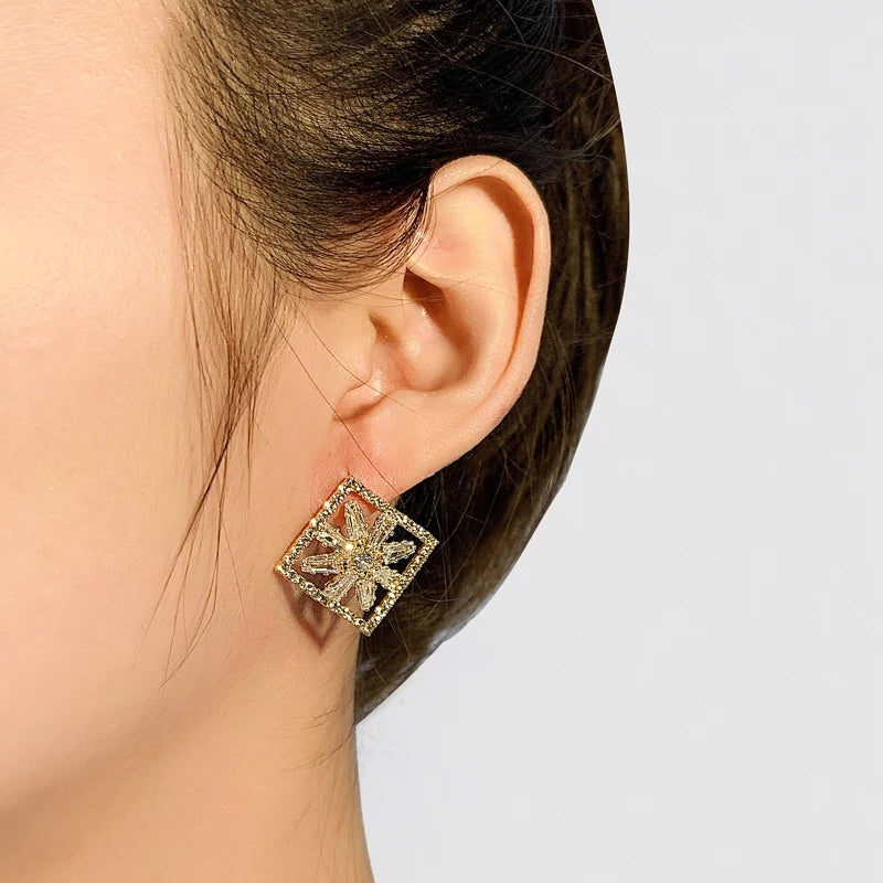 Crystal Burst Square Stud Earrings – Zelvyn