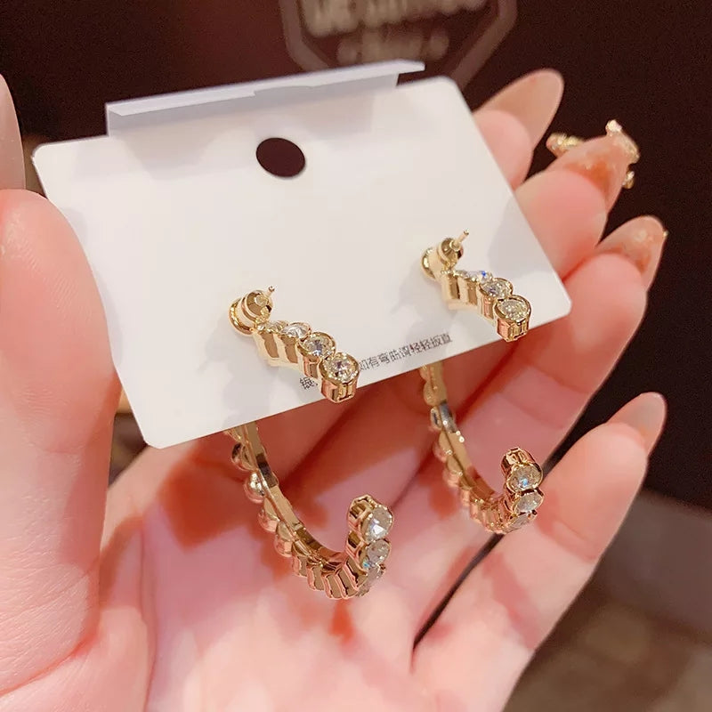 Bold Crystal-Studded Gold Open Hoop Beautiful Earrings – Zelvyn