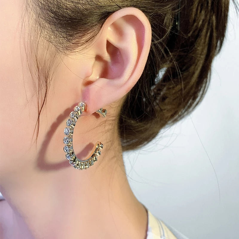 Bold Crystal-Studded Gold Open Hoop Beautiful Earrings – Zelvyn