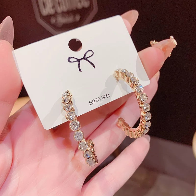 Bold Crystal-Studded Gold Open Hoop Beautiful Earrings – Zelvyn