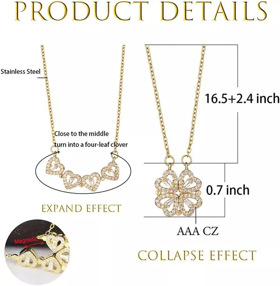 Zelvyn Clover Heart Pendant Necklace (Gold & Silver)