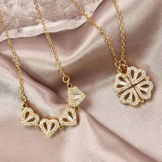 Zelvyn Clover Heart Pendant Necklace (Gold & Silver)