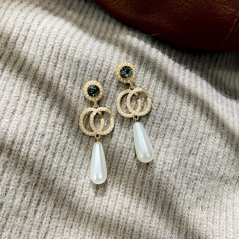 Pearl Drop Statement Earrings with Gold & Crystal Detailing – Zelvyn