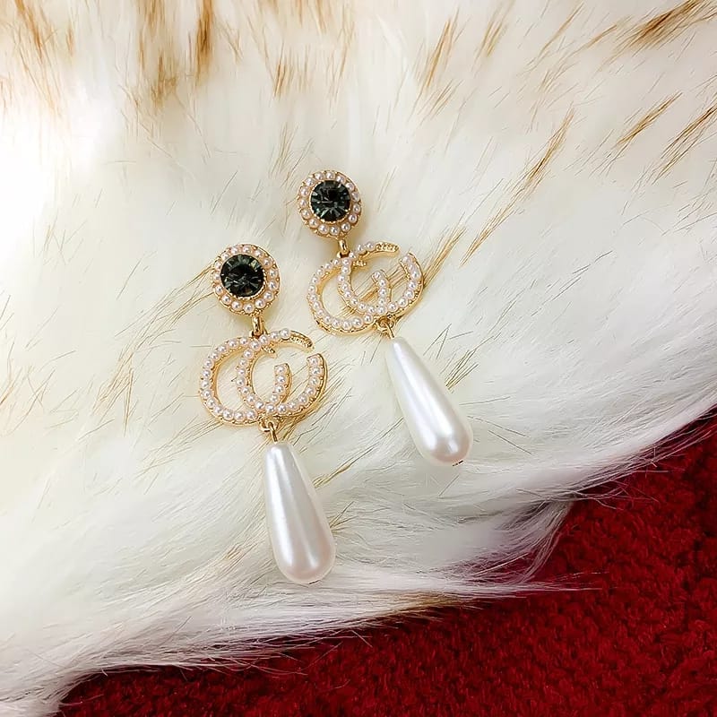Pearl Drop Statement Earrings with Gold & Crystal Detailing – Zelvyn