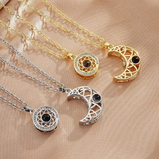 Elegant Moon & Sun Pendant Necklace Set – Gold & Silver Finishes | ZELVYN