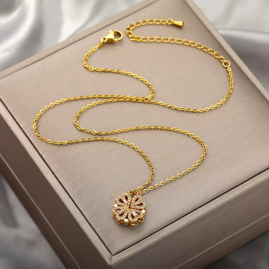 Elegant Clover & Heart Pendant Necklace Set – Gold & Silver with Sparkling Crystal Accents | Perfect Gift for Women by ZELVYN
