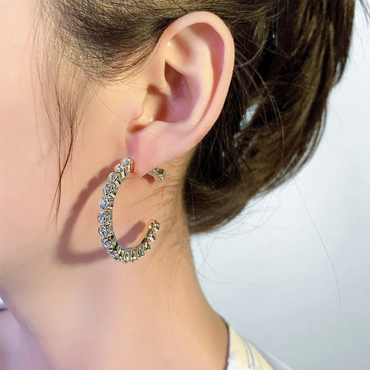 Bold Crystal-Studded Gold Open Hoop Beautiful Earrings – Zelvyn