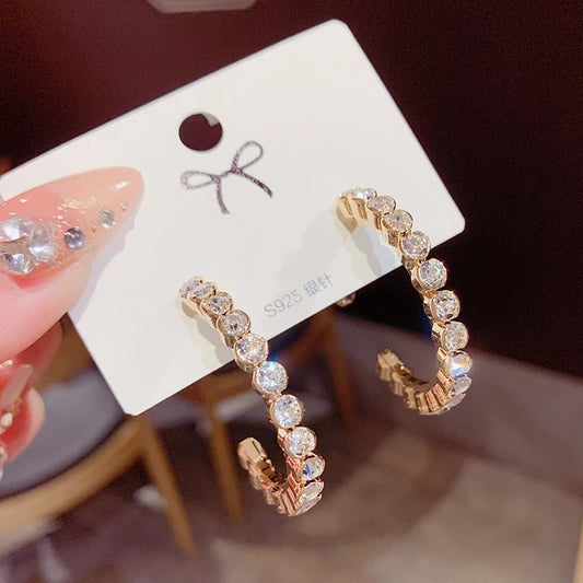 Bold Crystal-Studded Gold Open Hoop Beautiful Earrings – Zelvyn