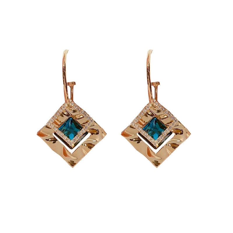 Luxury Blue Crystal Geometric Drop Earrings – 925 Silver Needle – Zelvyn