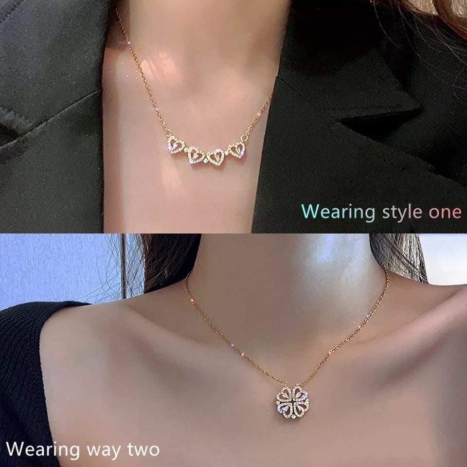 Zelvyn Clover Heart Pendant Necklace (Gold & Silver)
